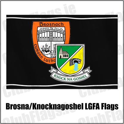 Brosna/Knocknagoshel LGFA Flags with the club crest and colours, Kerry GAA - ClubFlags.ie