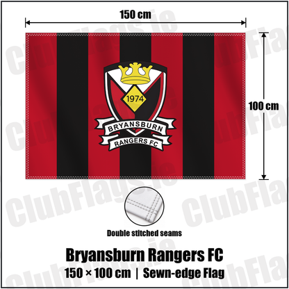 Bryansburn Rangers FC 100cm x 150cm Flag (sewn on the edges) with the club crest and colours, Down Football - ClubFlags.ie