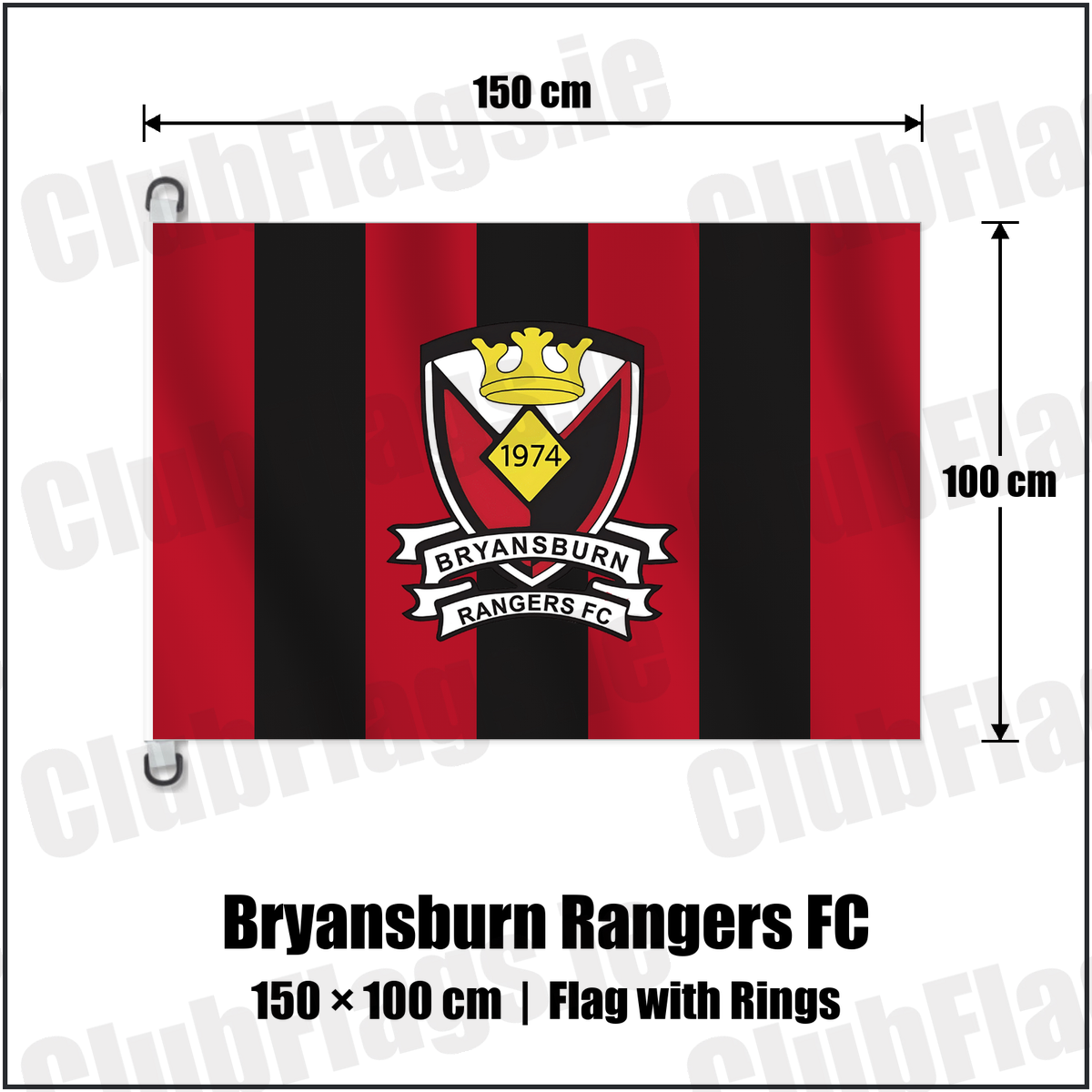 Bryansburn Rangers FC 150cm x 100cm Flag Pole Flag with Rings with the club crest and colours, Down Football - ClubFlags.ie