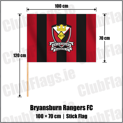 Bryansburn Rangers FC 70cm x 100cm Stick Flag with the club crest and colours, Down Football - ClubFlags.ie