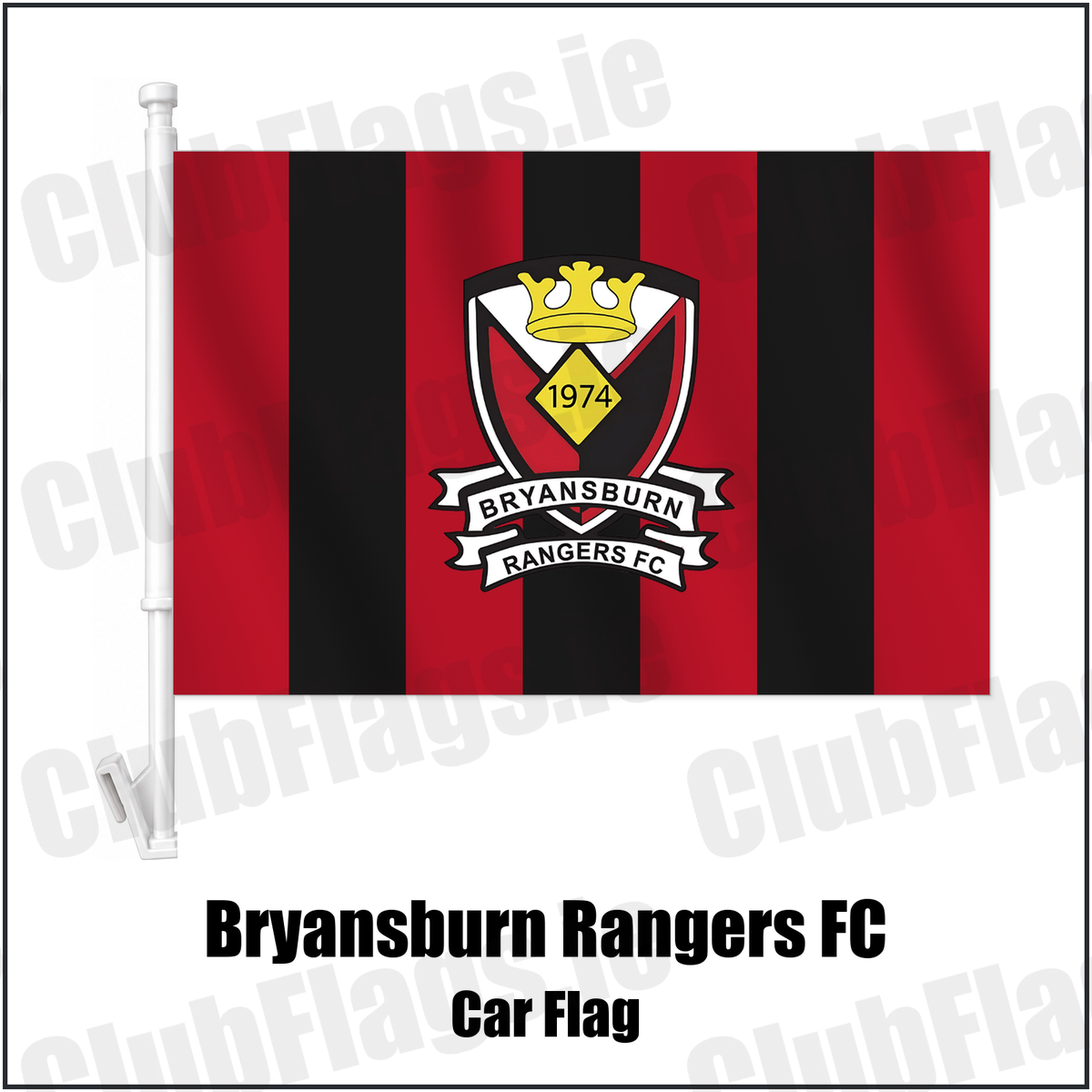 Bryansburn Rangers FC Car Flag with the club crest and colours, Down Football - ClubFlags.ie