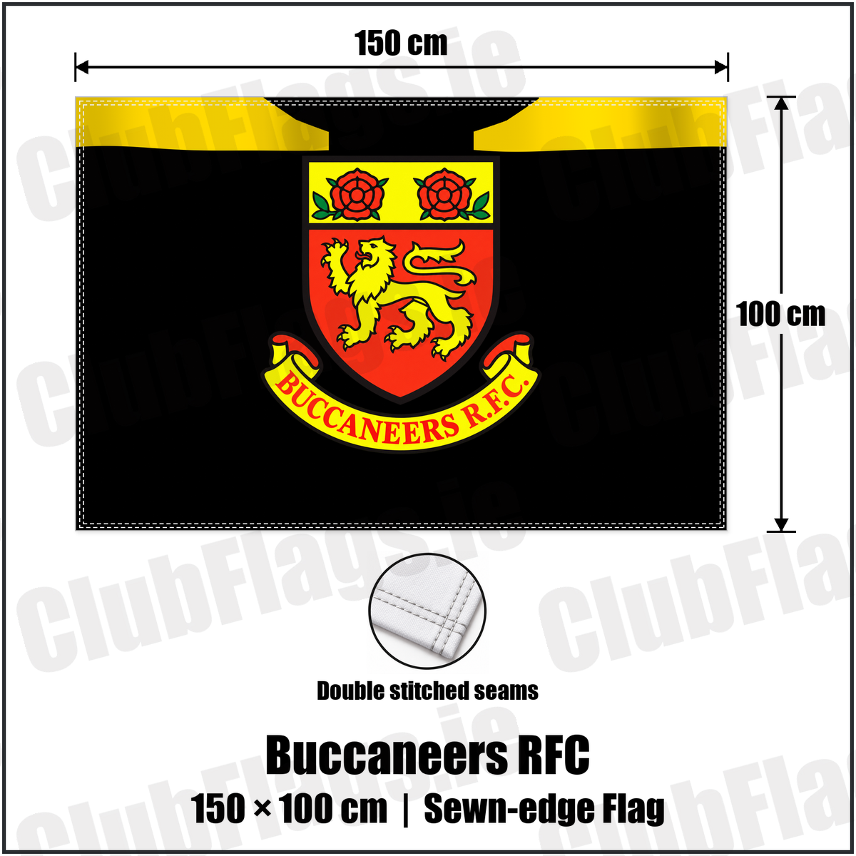 Buccaneers RFC 100cm x 150cm Flag (sewn on the edges) with the club crest and colours, Westmeath Rugby - ClubFlags.ie