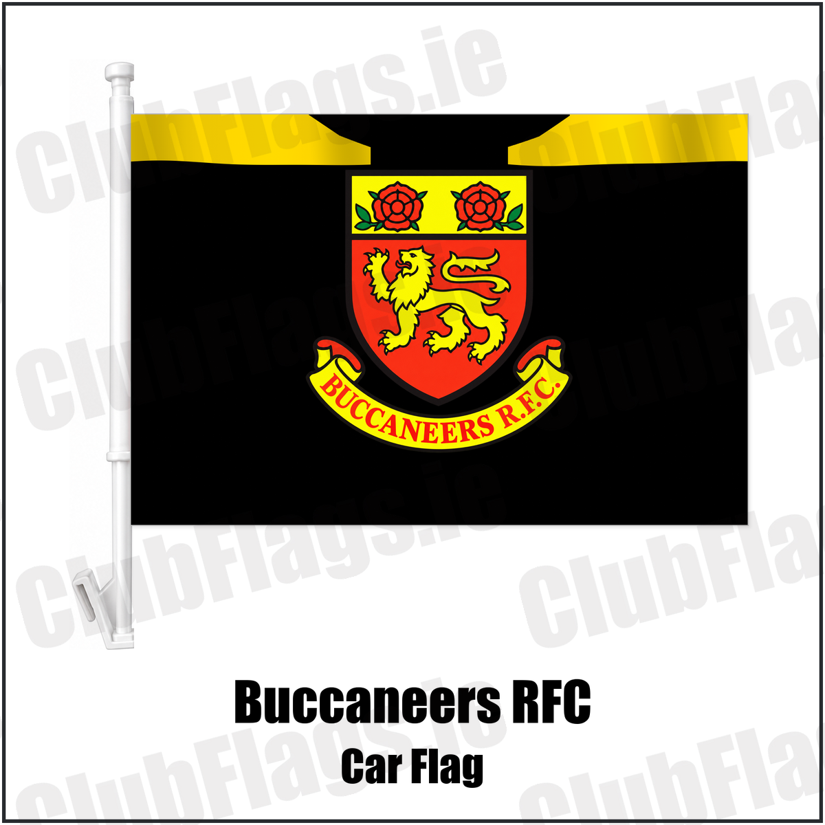 Buccaneers RFC Car Flag with the club crest and colours, Westmeath Rugby - ClubFlags.ie