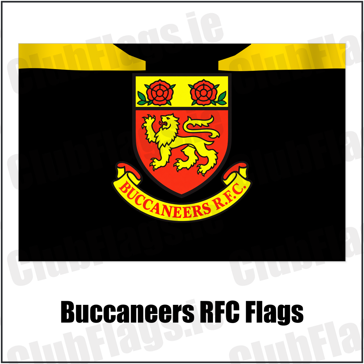 Buccaneers RFC Flags with the club crest and colours, Westmeath Rugby - ClubFlags.ie