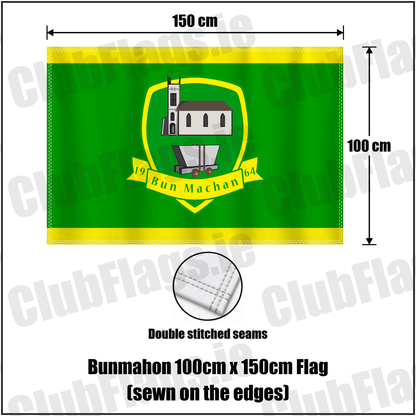 Bunmahon 100cm x 150cm Flag (sewn on the edges), featuring the club crest and green and yellow colours; County Waterford GAA. ClubFlags.ie.