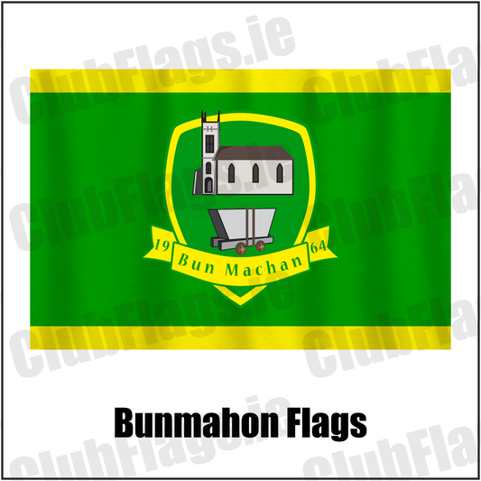 Bunmahon Flags, featuring the club crest and green and yellow colours; County Waterford GAA. ClubFlags.ie.