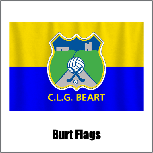 Burt Flags, featuring the club crest and blue and primrose yellow colours; County Donegal GAA. ClubFlags.ie.
