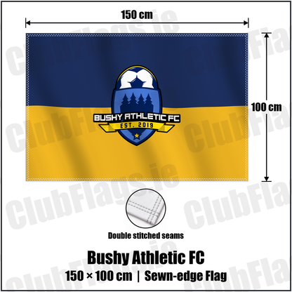 Bushy Athletic FC 100cm x 150cm Flag (sewn on the edges) with the verified club crest and colours, Dublin Football - ClubFlags.ie