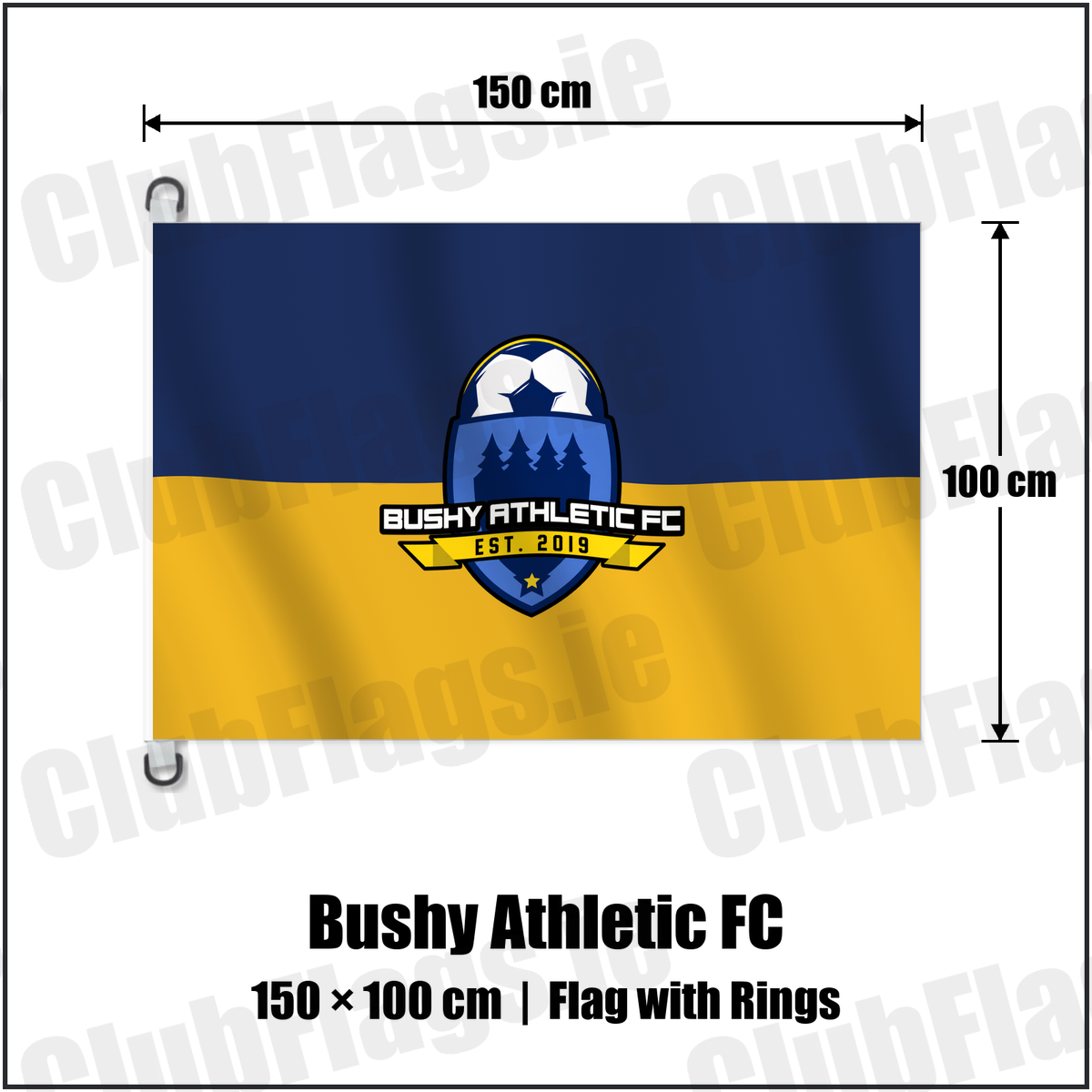Bushy Athletic FC 150cm x 100cm Flag Pole Flag with Rings with the verified club crest and colours, Dublin Football - ClubFlags.ie