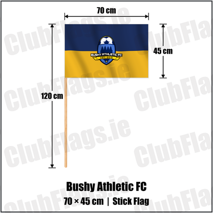 Bushy Athletic FC 45cm x 70cm Stick Flag with the verified club crest and colours, Dublin Football - ClubFlags.ie