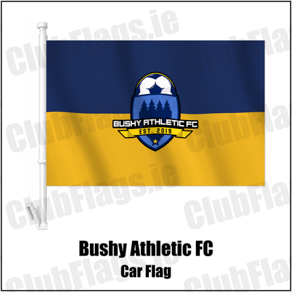 Bushy Athletic FC Car Flag with the verified club crest and colours, Dublin Football - ClubFlags.ie