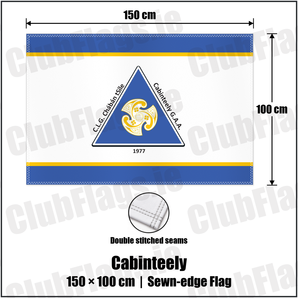 Cabinteely 100cm x 150cm Flag (sewn on the edges) with the club crest and colours, Dublin GAA - ClubFlags.ie
