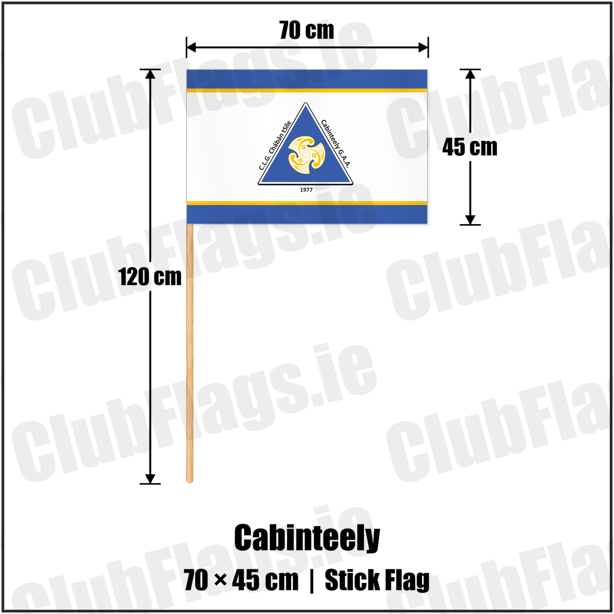 Cabinteely 45cm x 70cm Stick Flag with the club crest and colours, Dublin GAA - ClubFlags.ie