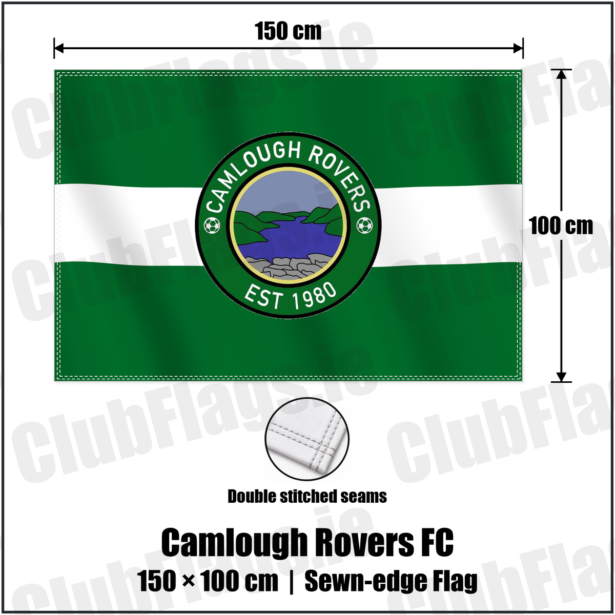 Camlough Rovers FC 100cm x 150cm Flag (sewn on the edges) with the club crest and colours, Armagh Football - ClubFlags.ie