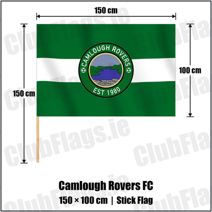 Camlough Rovers FC 100cm x 150cm Stick Flag with the club crest and colours, Armagh Football - ClubFlags.ie