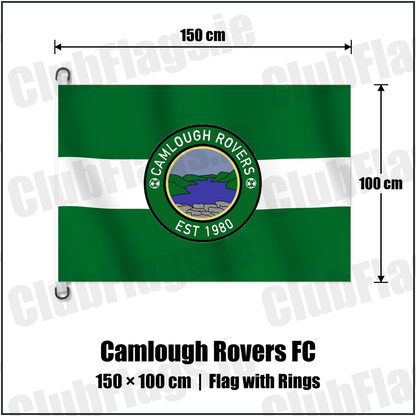 Camlough Rovers FC 150cm x 100cm Flag Pole Flag with Rings with the club crest and colours, Armagh Football - ClubFlags.ie