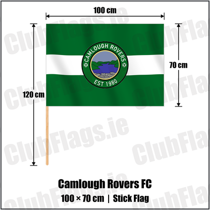 Camlough Rovers FC 70cm x 100cm Stick Flag with the club crest and colours, Armagh Football - ClubFlags.ie