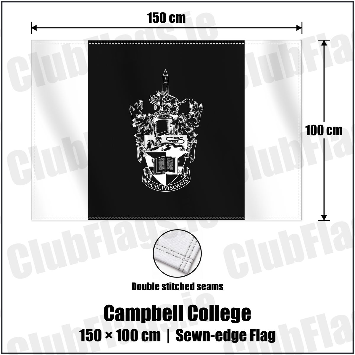 Campbell College 100cm x 150cm Flag (sewn on the edges) with the club crest and colours, Down Rugby - ClubFlags.ie