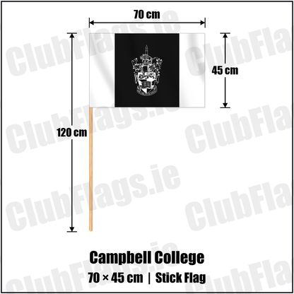 Campbell College 45cm x 70cm Stick Flag with the club crest and colours, Down Rugby - ClubFlags.ie
