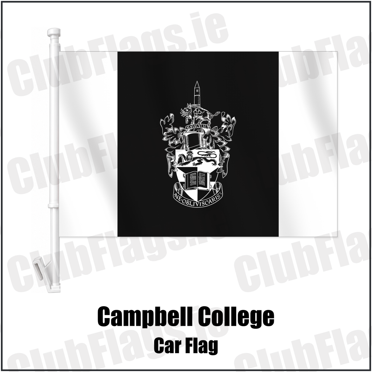 Campbell College Car Flag with the club crest and colours, Down Rugby - ClubFlags.ie