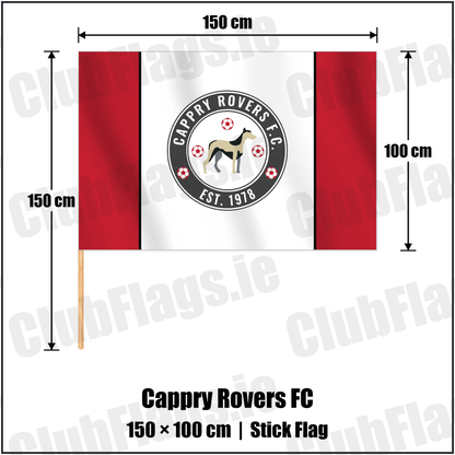 Cappry Rovers FC 100cm x 150cm Stick Flag with the club crest and colours, Donegal Football - ClubFlags.ie
