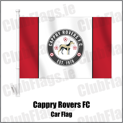 Cappry Rovers FC Car Flag with the club crest and colours, Donegal Football - ClubFlags.ie