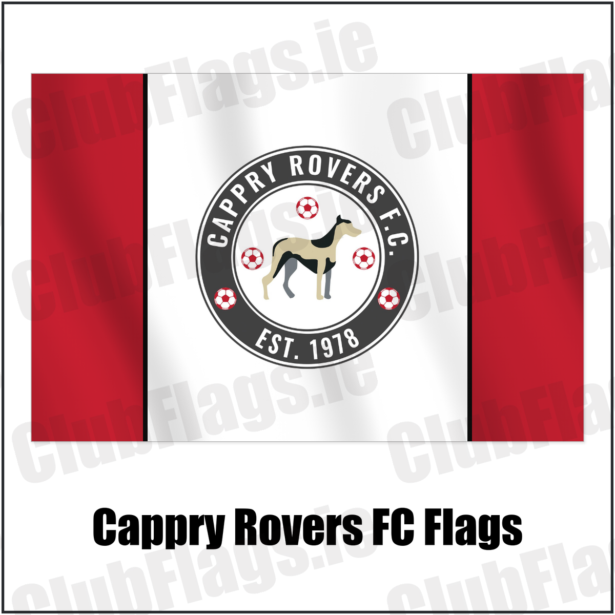 Cappry Rovers FC Flags with the club crest and colours, Donegal Football - ClubFlags.ie