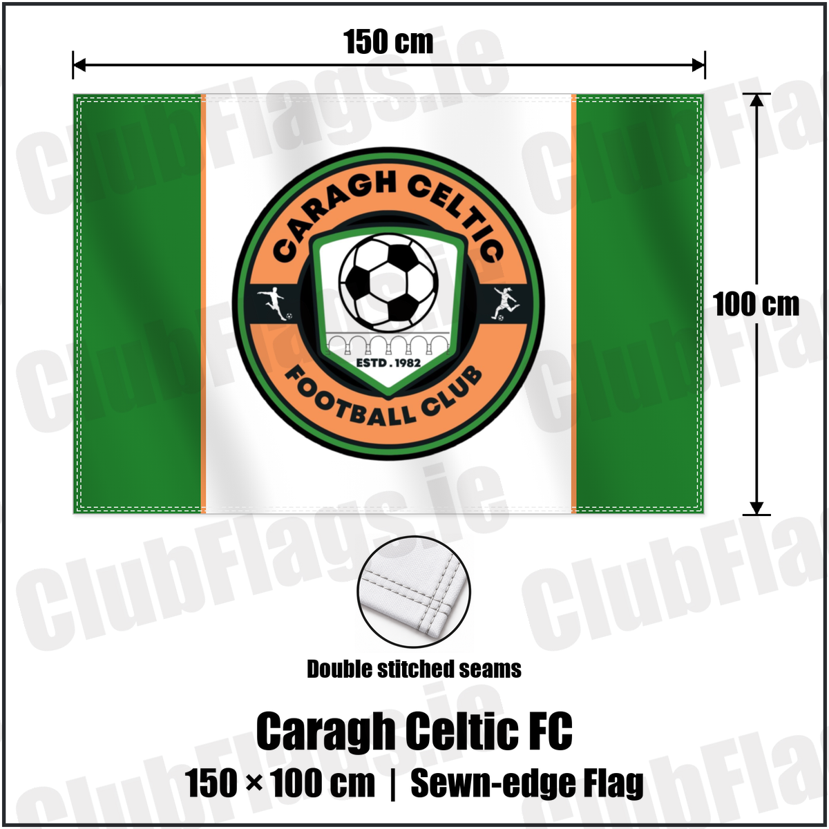 Caragh Celtic FC 100cm x 150cm Flag (sewn on the edges) with the verified club crest and colours, Kildare Football - ClubFlags.ie
