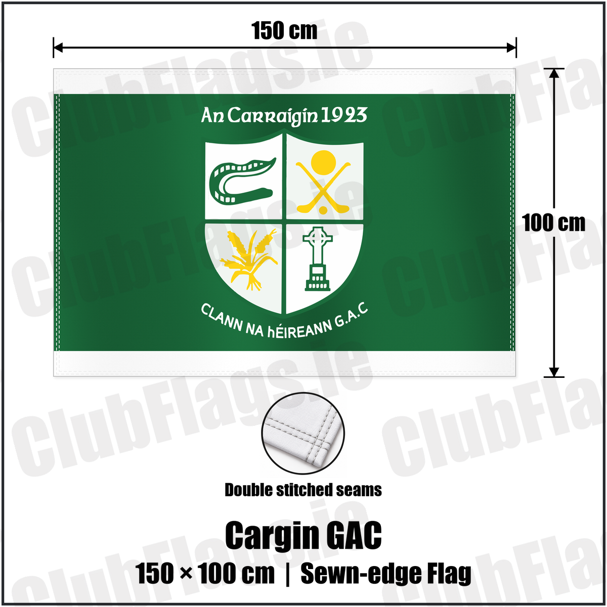 Cargin GAC 100cm x 150cm Flag (sewn on the edges) with the club crest and colours, Antrim GAA - ClubFlags.ie
