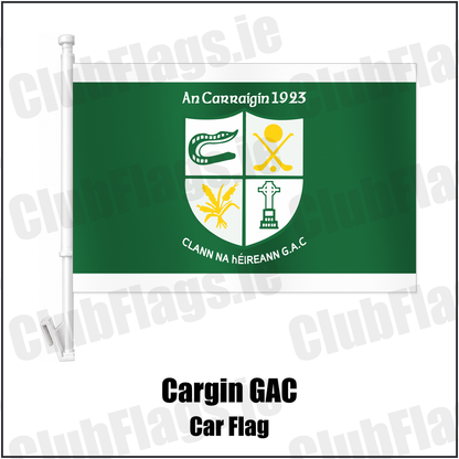 Cargin GAC Car Flag with the club crest and colours, Antrim GAA - ClubFlags.ie