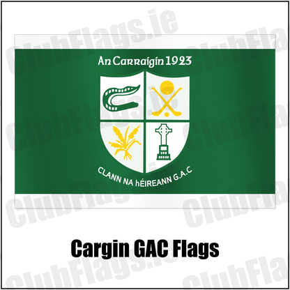 Cargin GAC Flags with the club crest and colours, Antrim GAA - ClubFlags.ie