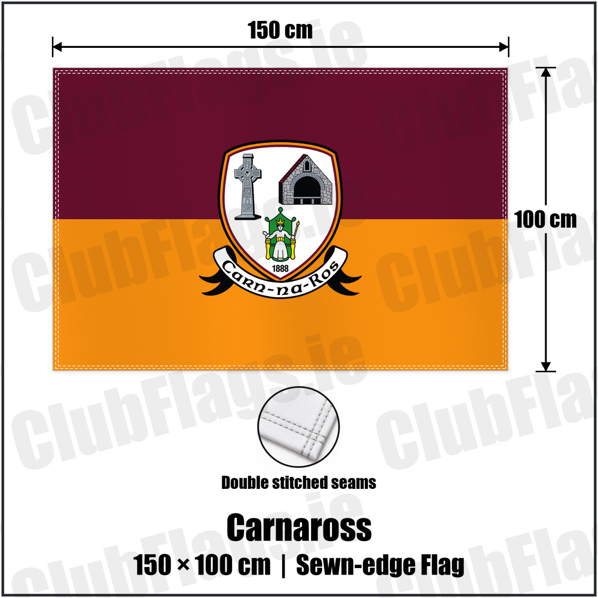Carnaross 100cm x 150cm Flag (sewn on the edges) with the club crest and colours, Meath GAA - ClubFlags.ie