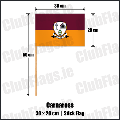 Carnaross 20cm x 30cm Stick Flag with the club crest and colours, Meath GAA - ClubFlags.ie