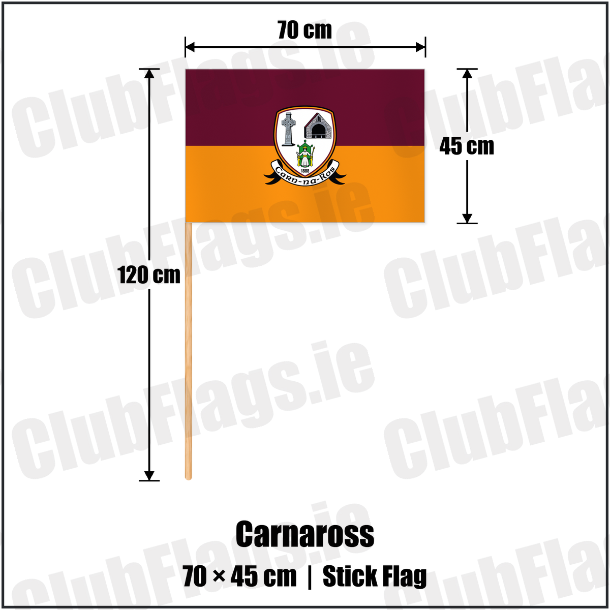 Carnaross 45cm x 70cm Stick Flag with the club crest and colours, Meath GAA - ClubFlags.ie