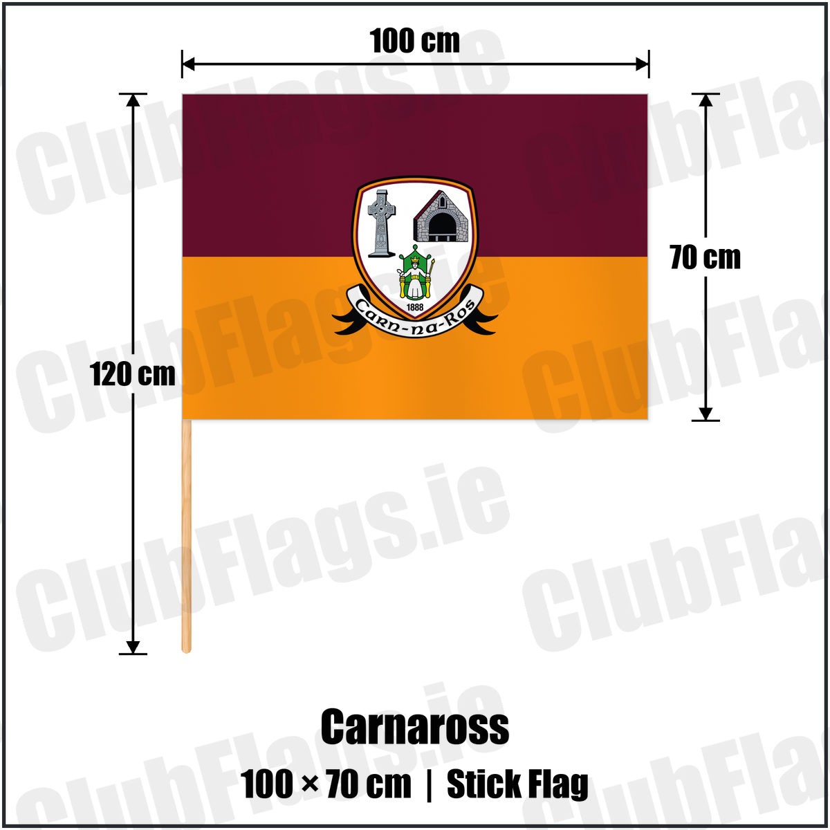 Carnaross 70cm x 100cm Stick Flag with the club crest and colours, Meath GAA - ClubFlags.ie