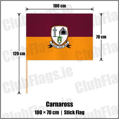 Carnaross 70cm x 100cm Stick Flag with the club crest and colours, Meath GAA - ClubFlags.ie