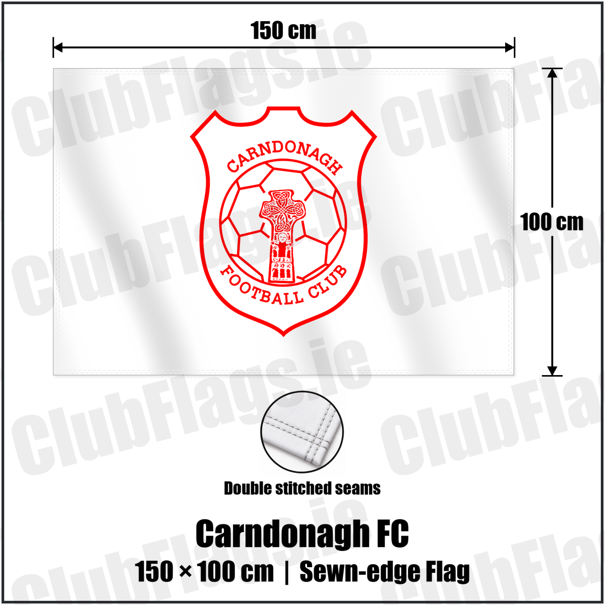 Carndonagh FC 100cm x 150cm Flag (sewn on the edges) with the club crest and colours, Donegal Football - ClubFlags.ie