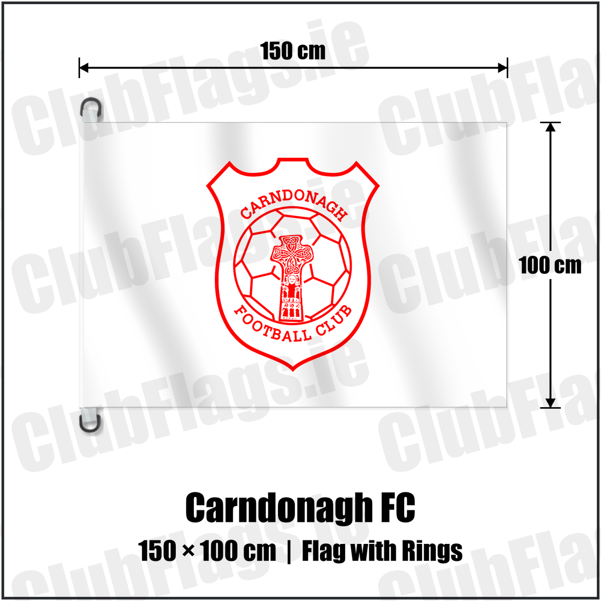 Carndonagh FC 150cm x 100cm Flag Pole Flag with Rings with the club crest and colours, Donegal Football - ClubFlags.ie