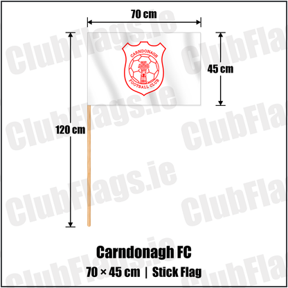 Carndonagh FC 45cm x 70cm Stick Flag with the club crest and colours, Donegal Football - ClubFlags.ie