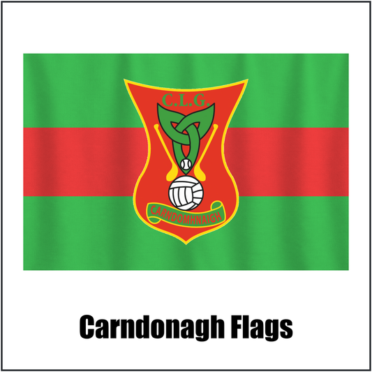 Carndonagh Flags, featuring the club crest and green and red colours; County Donegal GAA. ClubFlags.ie.