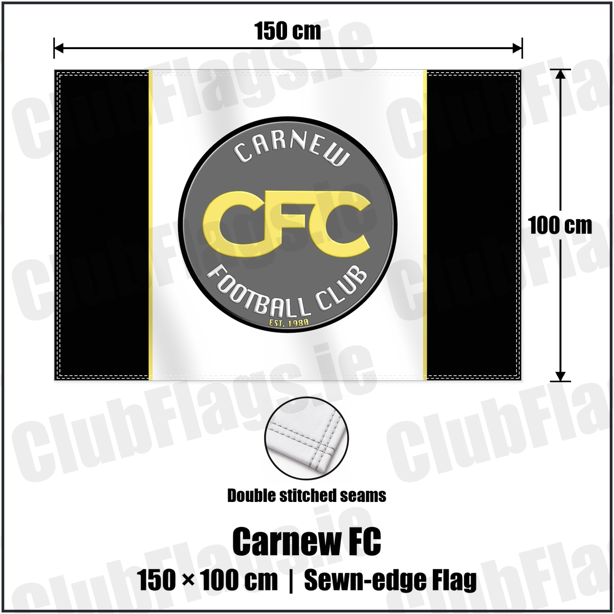 Carnew FC 100cm x 150cm Flag (sewn on the edges) with the club crest and colours, Wicklow Football - ClubFlags.ie