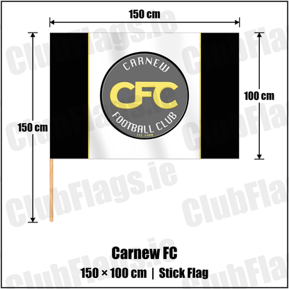 Carnew FC 100cm x 150cm Stick Flag with the club crest and colours, Wicklow Football - ClubFlags.ie