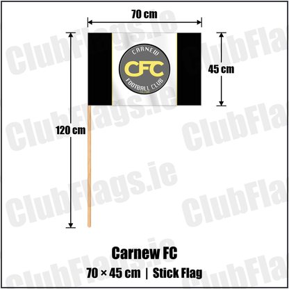 Carnew FC 45cm x 70cm Stick Flag with the club crest and colours, Wicklow Football - ClubFlags.ie