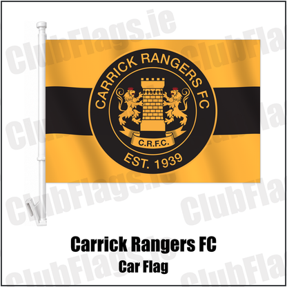 Carrick Rangers FC Car Flag with the club crest and colours, Antrim Football - ClubFlags.ie