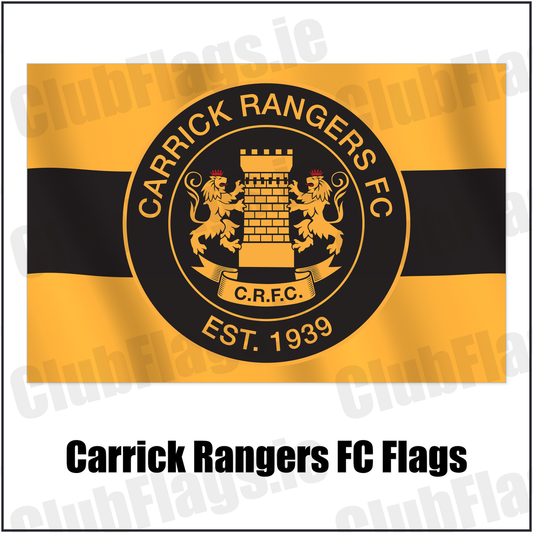 Carrick Rangers FC Flags with the club crest and colours, Antrim Football - ClubFlags.ie