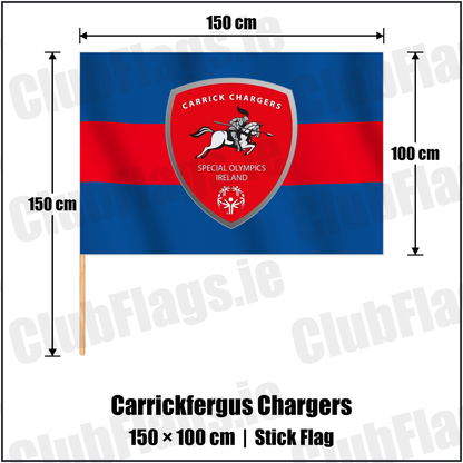 Carrickfergus Chargers 100cm x 150cm Stick Flag with the club crest and colours, Antrim Basketball - ClubFlags.ie