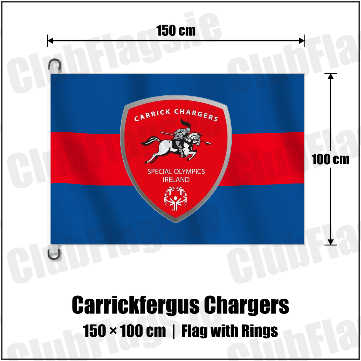 Carrickfergus Chargers 150cm x 100cm Flag Pole Flag with Rings with the club crest and colours, Antrim Basketball - ClubFlags.ie