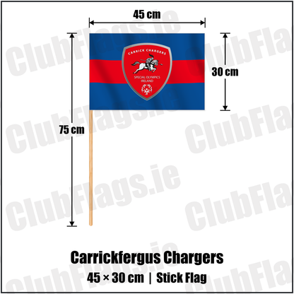 Carrickfergus Chargers 30cm x 45cm Stick Flag with the club crest and colours, Antrim Basketball - ClubFlags.ie