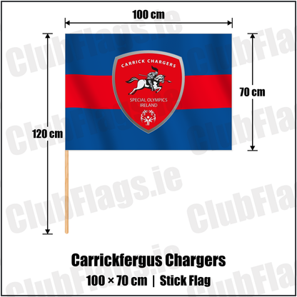 Carrickfergus Chargers 70cm x 100cm Stick Flag with the club crest and colours, Antrim Basketball - ClubFlags.ie