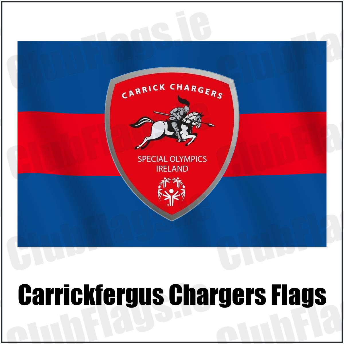Carrickfergus Chargers Flags with the club crest and colours, Antrim Basketball - ClubFlags.ie